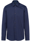 Prada Long-sleeved Cotton Shirt In Blue