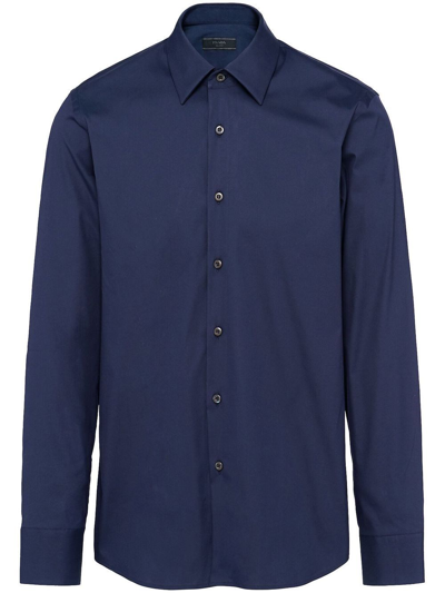 Prada Long-sleeved Cotton Shirt In Navy