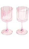 Fazeek Set Of 2 Wave Wine Glasses In Pink