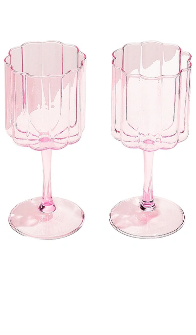 Fazeek Set Of 2 Wave Wine Glasses In Pink