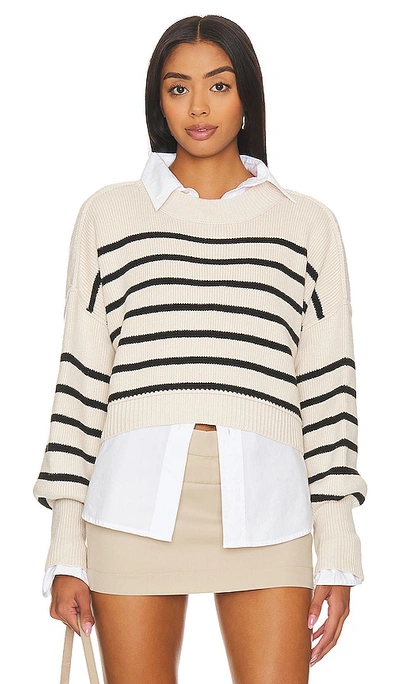 Free People Crop-pullover Stripe Easy Street In Pearl Combo