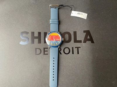 Pre-owned Shinola Detrola 43mm Honcho Blue Burnt Orange Watch W/ Blue Silicon Band -new
