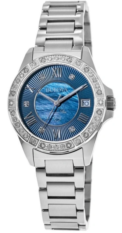 Pre-owned Bulova Marine Star Diamond Mop Blue Stainless Steel Women's Watch 96r215