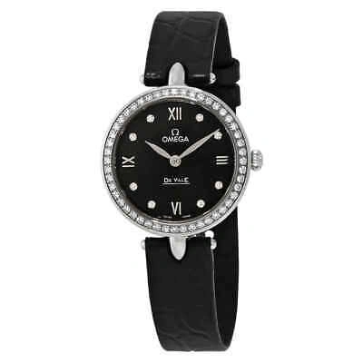 Pre-owned Omega De Ville Prestige Black Dial Black Leather Quartz Ladies Watch