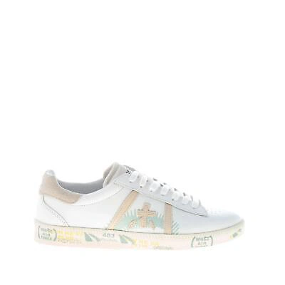 Pre-owned Premiata Women Shoes White Leather Andy 5746 Sneaker Beige And Glittered Fabric