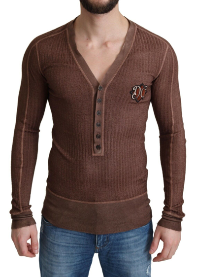 Pre-owned Dolce & Gabbana Sweater Brown Logo Button Cardigan V-neck It46/us36 / S Rrp $900