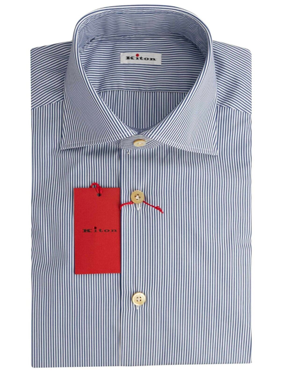Pre-owned Kiton Shirt 100% Cotton Size 15 Us 38 Eu Skx46 In White/blue