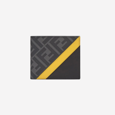 Fendi Ff Motif Fabric Bi-fold Wallet Grey Yellow - 7m0169a9xsf0r2a