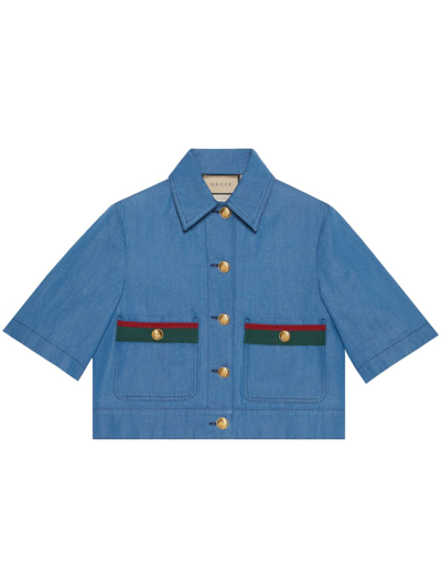 Gucci Web Stripe Denim Shirt In Blue