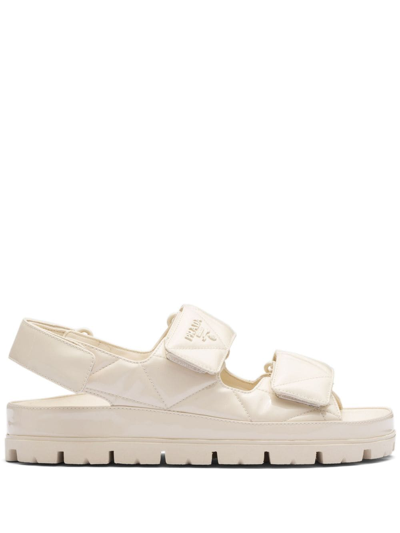 Prada Quilted Patent Slingback Sport Sandals In Ivory