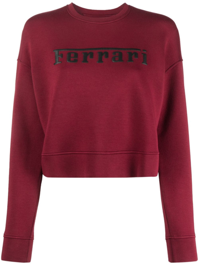 Ferrari Logo-print Cotton Sweatshirt In Burgundy