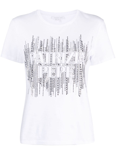 Patrizia Pepe Logo-embellished Organic Cotton T-shirt In Weiss