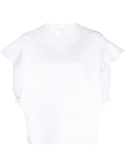 Chloé Layered Design-sleeves Cotton Top In Weiss