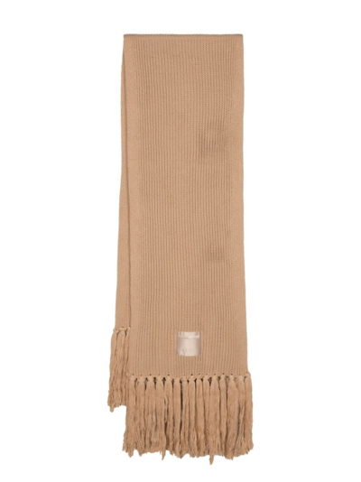 Patrizia Pepe Ribbed-knit Wool Scarf In Beige