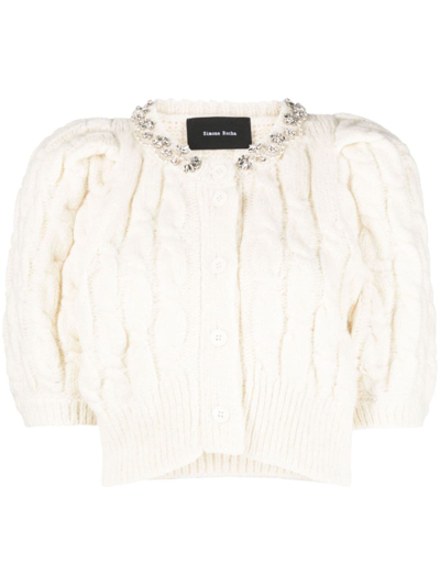 Simone Rocha Cropped Cable-knit Cardigan In White