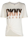 DKNY LOGO-PRINT KNOT-DETAIL T-SHIRT
