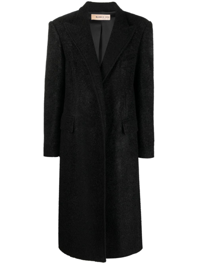 Blanca Vita Felted Single-breasted Long Coat In Schwarz