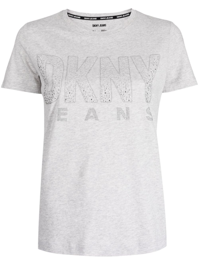 Dkny Stud-embellished Logo T-shirt In Grau