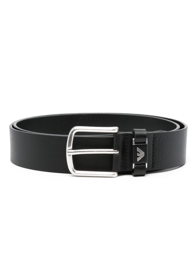 Emporio Armani Logo-buckle Leather Belt In Schwarz