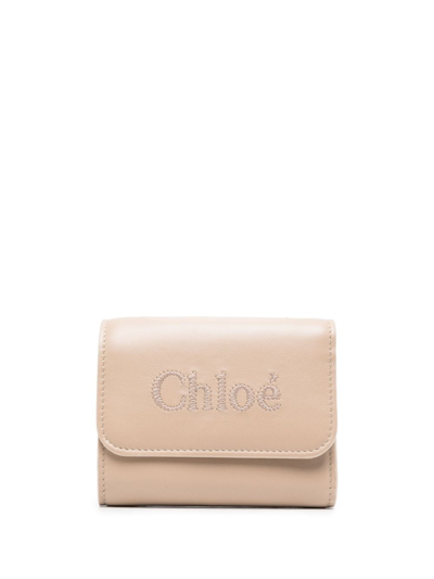 Chloé Small Sense Leather Wallet In Nude