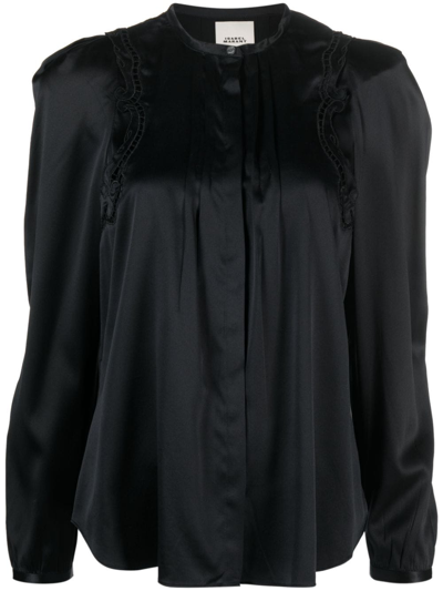 Isabel Marant Lace-detail Pleated Blouse In Black  