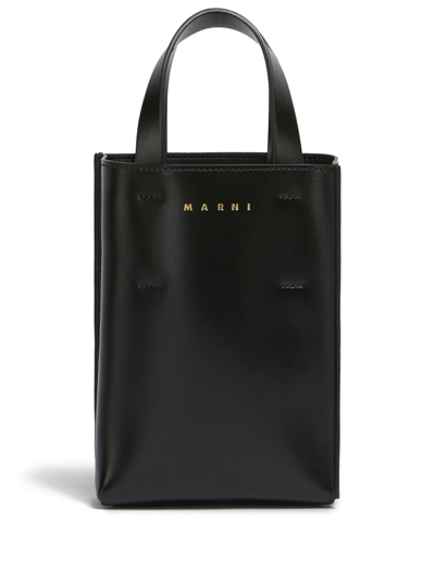 Marni Black Leather Nano Museo Handbag In Schwarz