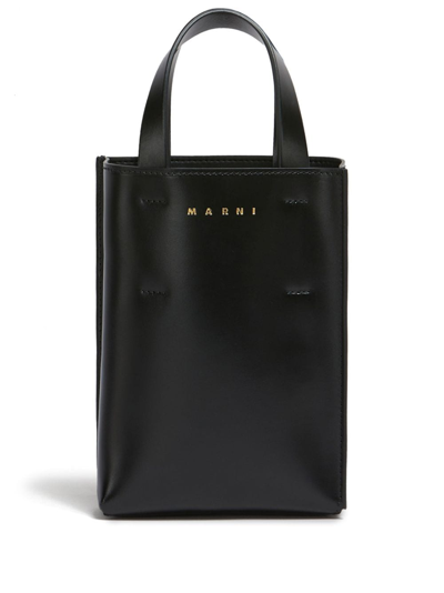 Marni Nano Museo Leather Tote Bag In Black