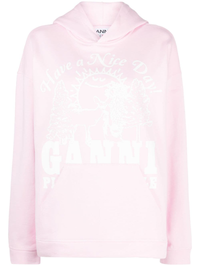 Ganni Pink Oversized Isoli Animals Hoodie