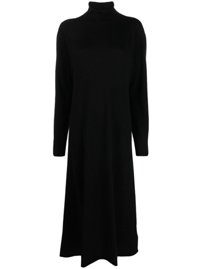 Jil Sander Maxi High-neck Cashmere Dress In Black