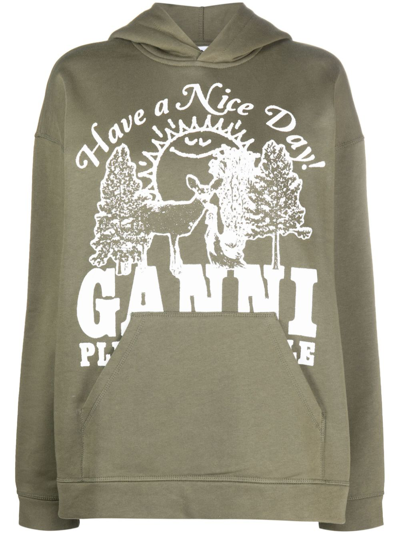Ganni Logo-print Organic Cotton Hoodie In Multicolour