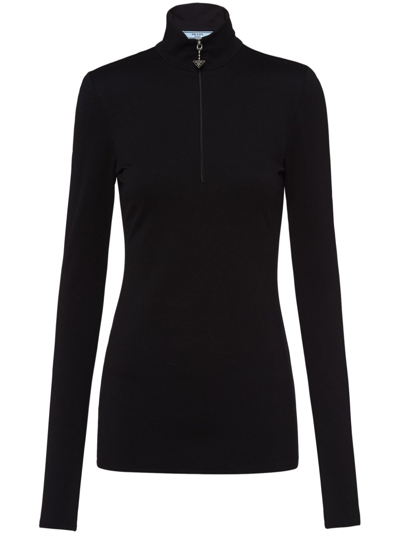 Prada Triangle Logo Half Zip Top In Black