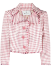 Etro Cropped Houndstooth Wool-blend Jacket In Rosa