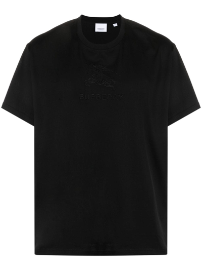 Burberry Tempah Embroidered Logo Cotton T-shirt In Black