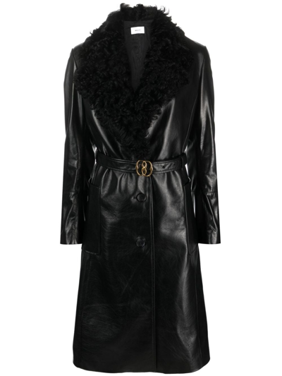 Bally Shearling-collar Belted Coat In Black