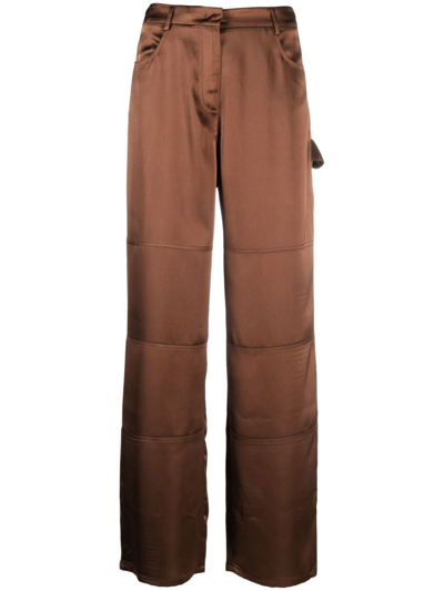 Blanca Vita Straight-leg Satin Trousers In Coffee