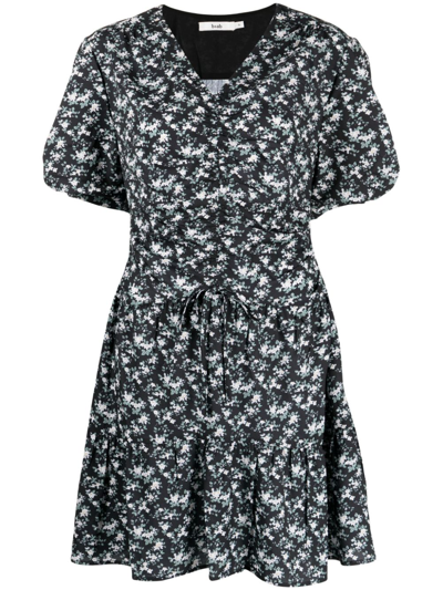 B+ab Floral-print Short-sleeved Dress In Schwarz