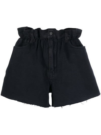 Good American Paperbag-waist Denim Shorts In Black