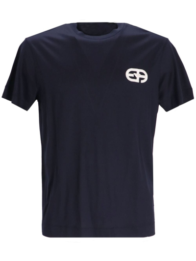 Emporio Armani T-shirt Mit Logo-patch In Blue