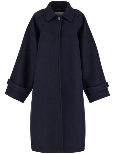 Ferragamo Blue Oversized Wool Single-breasted Coat In New Navy Blue