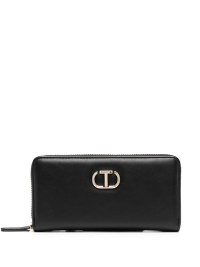 Twinset Logo-plaque Faux-leather Wallet In Black