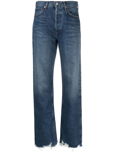 Agolde Distressed-finish Straight-leg Jeans In Blau