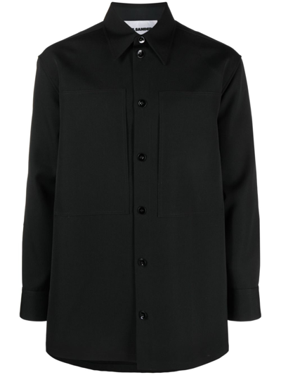 Jil Sander Long-sleeve Wool Shirt In Black