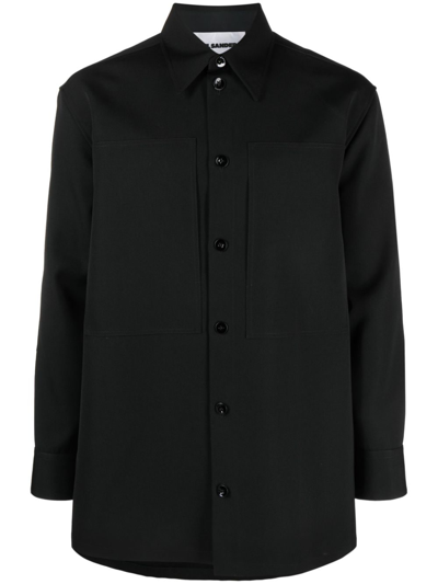 Jil Sander Long-sleeve Wool Shirt In Schwarz