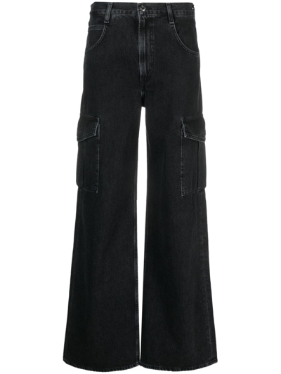 Agolde Minka Wide Leg Cargo Jeans In Black