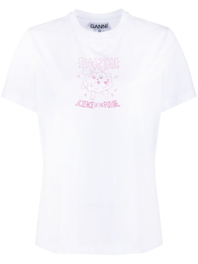 Ganni Relaxed Bunny Organic Cotton T-shirt In White