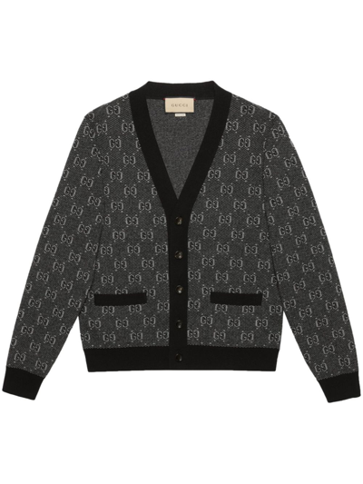 Gucci Logo-jacquard Wool Cardigan In Grey