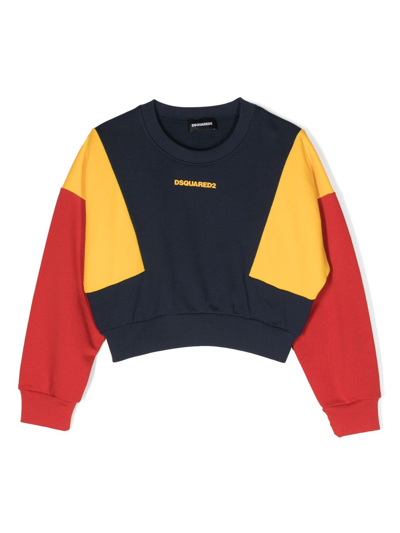 Dsquared2 Kids' Colour Block Cropped Cotton Sweatshirt In Multicolor