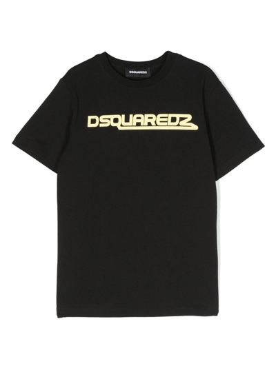 Dsquared2 Kids' Logo印花棉t恤 In Black