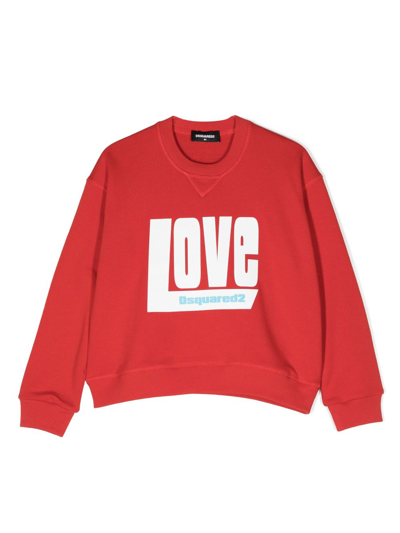 Dsquared2 Kids' Slogan-print Cotton Sweatshirt In Red