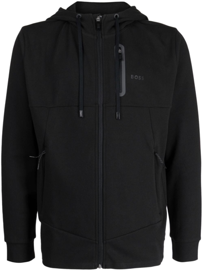Hugo Boss Logo-print Hooded Jacket In Black